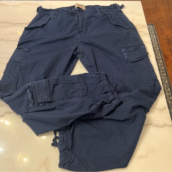 Abercrombie & Fitch Pants Navy 34/18R Military Cargo Paratrooper Y2K Baggy